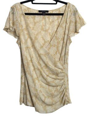 Vintage Y2K Express Wrap Top Womens Size L Glittery Pattern Short Flutter Sleeve